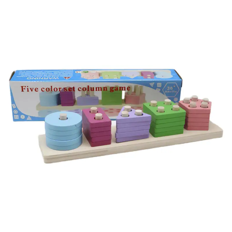 Wooden Shape Sorter Puzzle Toy Stacking Blocks Stacker Toy Geometric Sorting Board Educational Toys for Kids Toddler 1 2 3 Years - Image 1