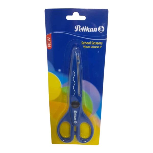 Blue school scissors in packaging
