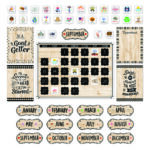 Black, White, And Wood Calendar Set (Cd) Bulletin Board