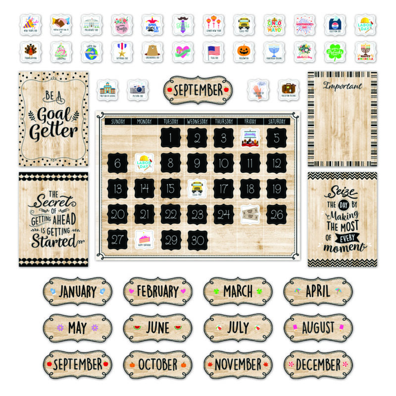 Black, White, And Wood Calendar Set (Cd) Bulletin Board - Image 1
