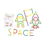 Bright space-themed magnetic toy with astronaut, rocket, and alphabet for kids' educational fun.