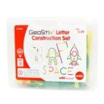 Colorful magnetic construction set for kids ages 3-99 featuring space-themed shapes.