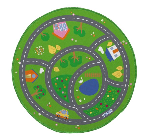 Colorful play mat with roads and scenery