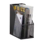 a black metal holder with magazines