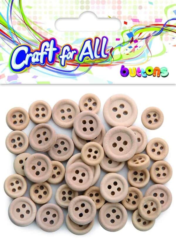 Craft for All - Wooden buttons, natural, 20pcs 10mm + 15pcs 12mm + 5pcs 15mm