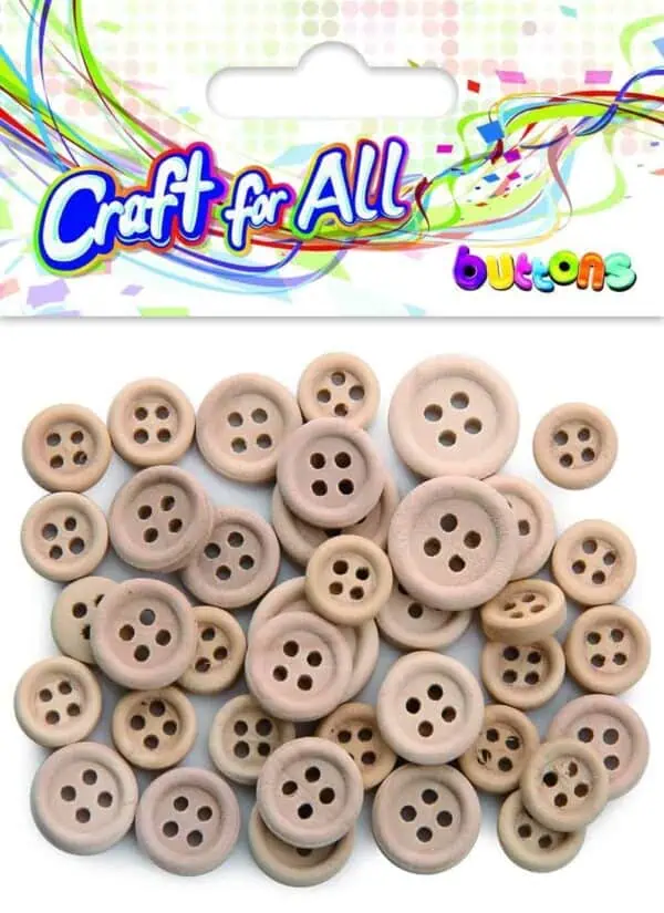 Craft for All - Wooden buttons, natural, 20pcs 10mm + 15pcs 12mm + 5pcs 15mm