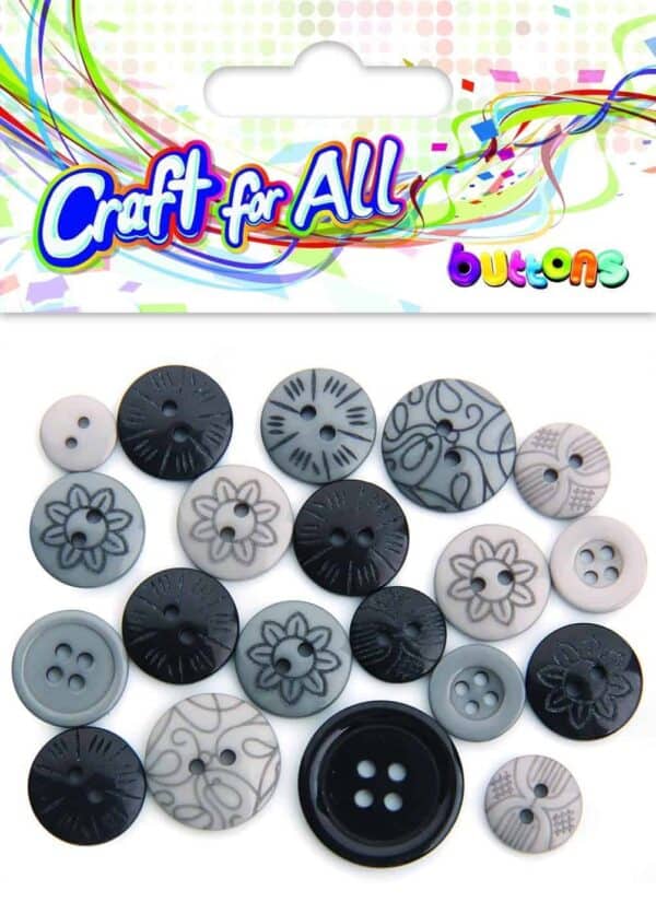 Craft for All - Mixed Size Black Buttons 10-21mm 18pcs