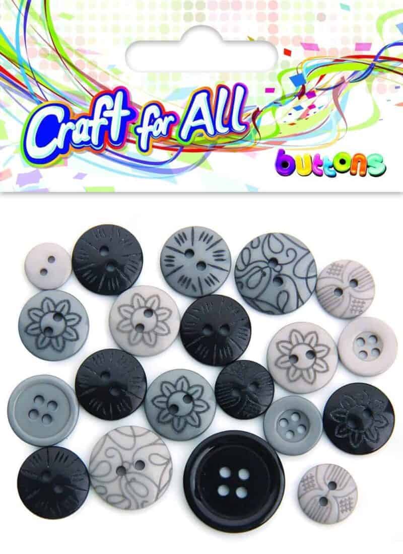 Craft for all - mixed size black buttons 10-21mm 18pcs
