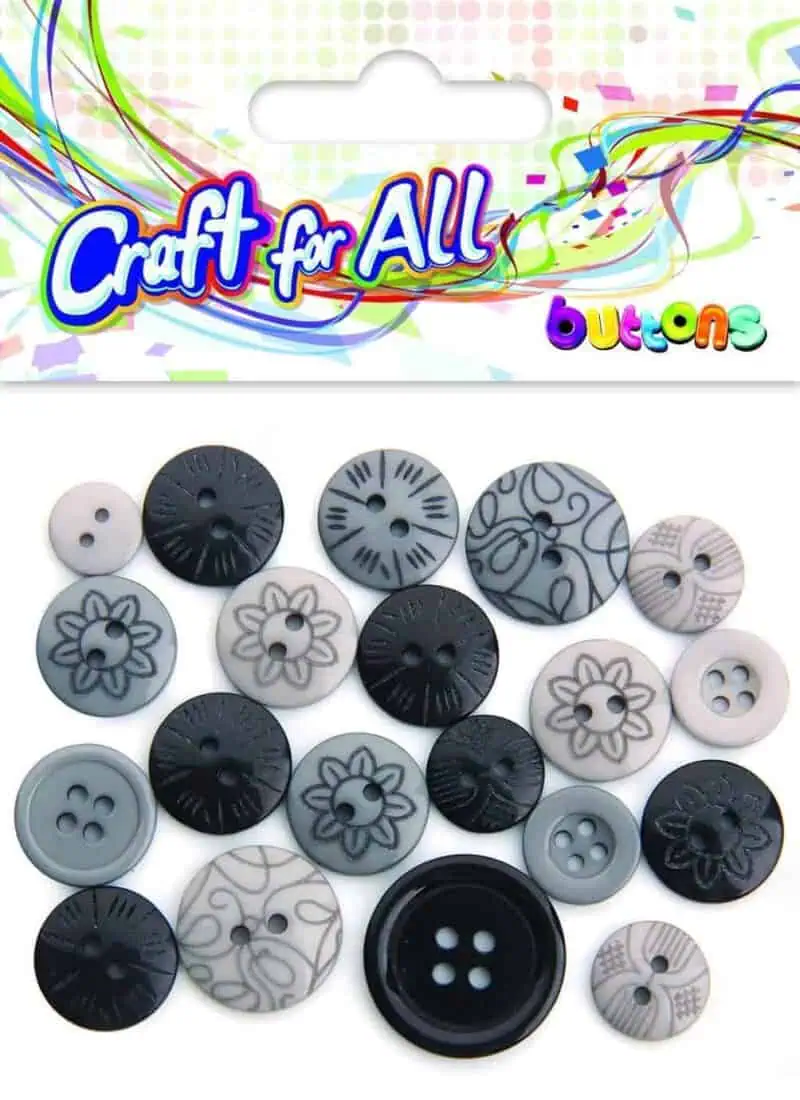 Craft for All - Mixed Size Black Buttons 10-21mm 18pcs