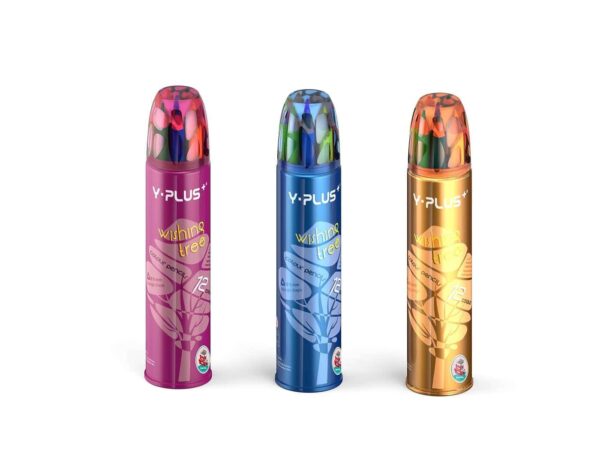 Y-Plus Wishing Tree 12 Coloring Pencils Round Steel case