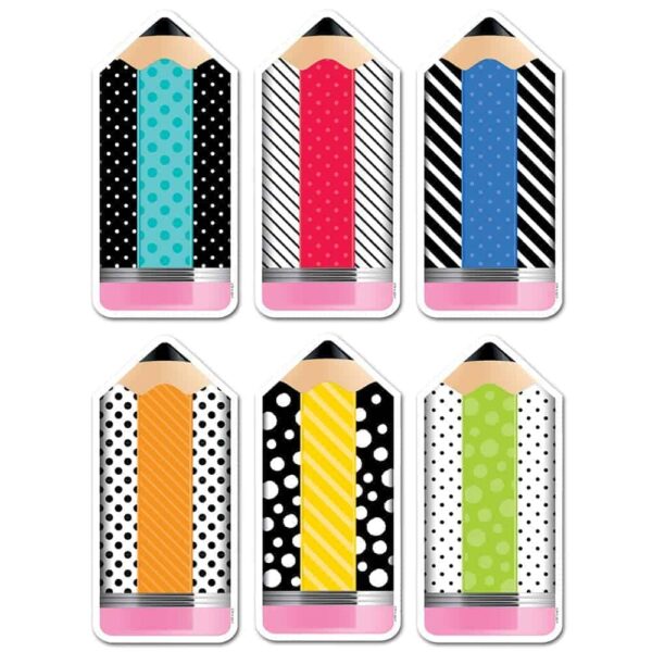 Bold & Bright Striped & Spotted Pencils 10" Designer Cut-Outs CTP-6228