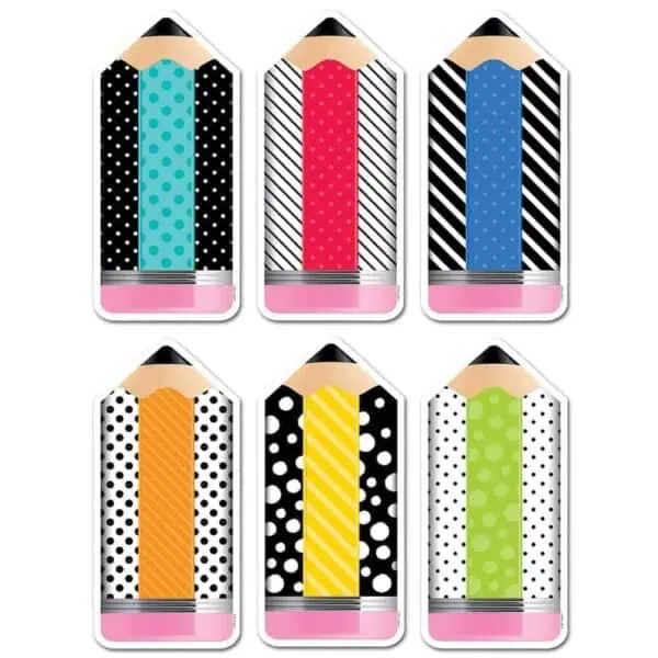 Bold & Bright Striped & Spotted Pencils 10" Designer Cut-Outs CTP-6228