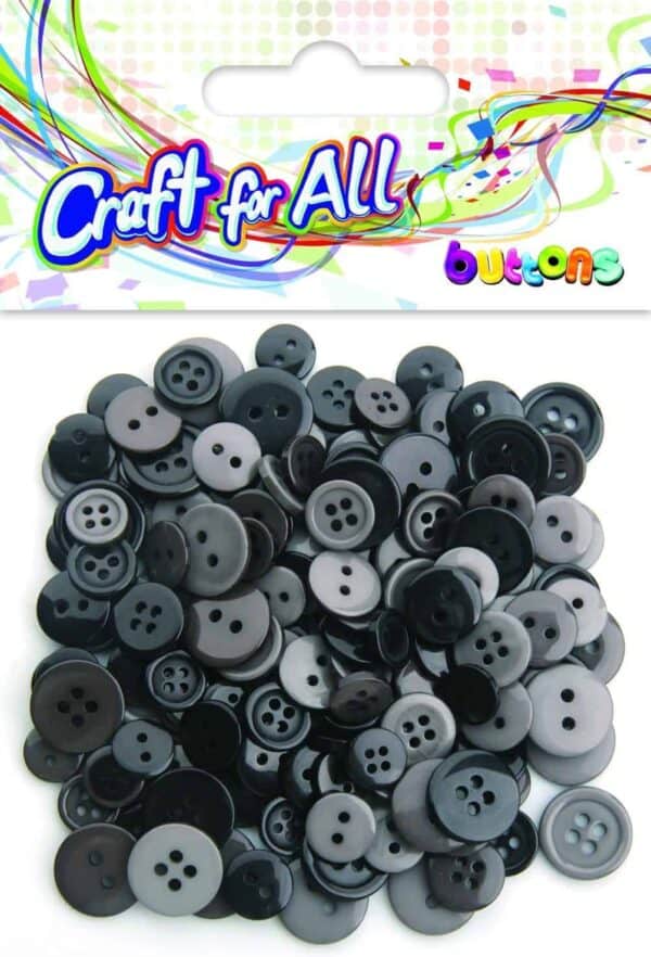 Craft for All - Black & Grey Buttons 10-15mm 40g