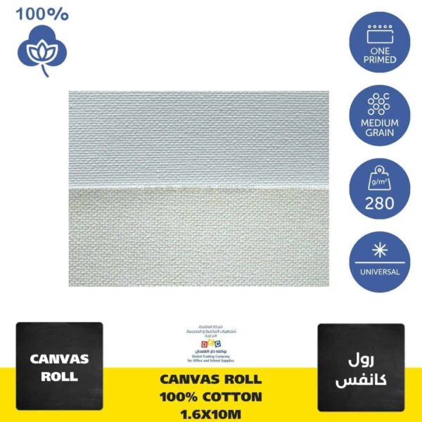 Canvas Roll 1.6mx10m 100% Cotton 280g - triple primed