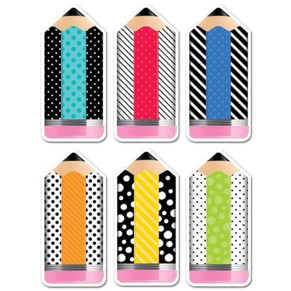 Bold & Bright Striped & Spotted Pencils 6" Designer Cut-Outs CTP-3283