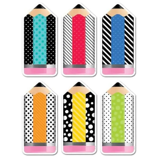 Bold & Bright Striped & Spotted Pencils 6" Designer Cut-Outs CTP-3283
