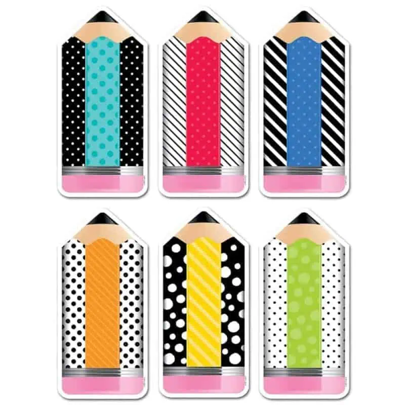 Bold & Bright Striped & Spotted Pencils 6" Designer Cut-Outs CTP-3283