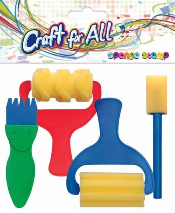 Sponge stamp roller with plastic handle and brush 4pcs