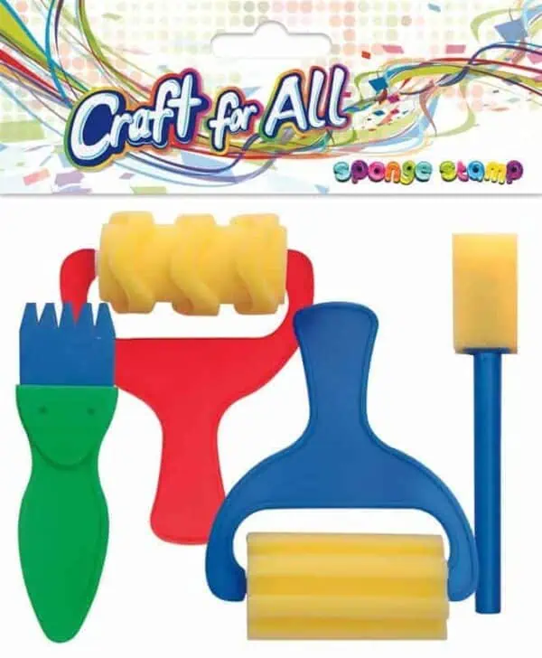 Sponge stamp roller with plastic handle and brush 4pcs