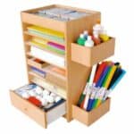 Cabinet For School Articles, Paper Sheets And Crayons + Drawer + Side Pockets