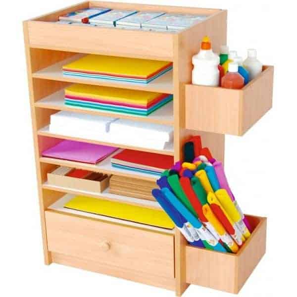 Cabinet For School Articles, Paper Sheets And Crayons + Drawer + Side Pockets