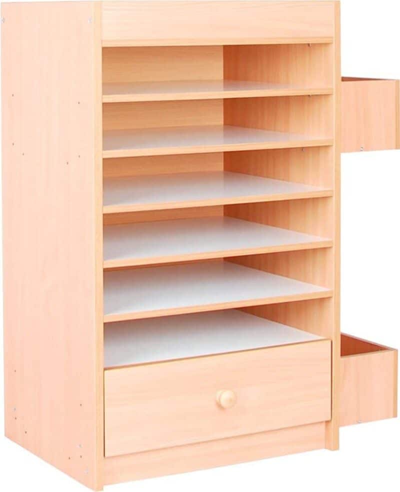 Cabinet for school articles, paper sheets and crayons + drawer + side pockets