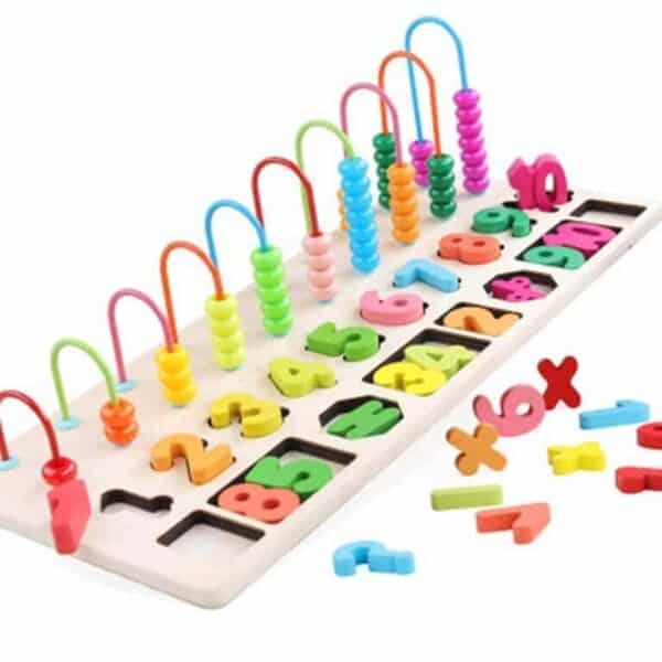 Wooden Children's Beads Number Graphical Puzzle Jigsaw Educational Toy For Kids