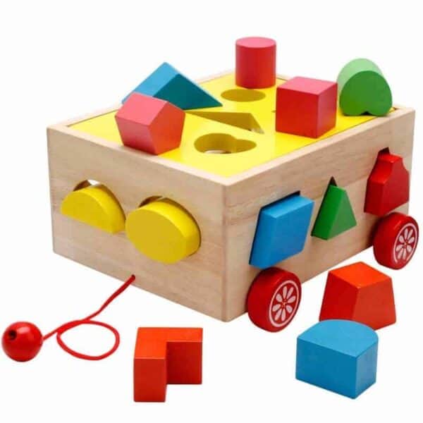 Wooden pull numbers and shapes sorter toy