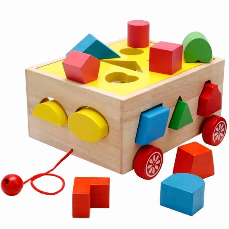 Wooden pull numbers and shapes sorter toy