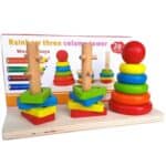 3 columns wooden stacking sorting tower