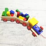 Wooden train with colored blocks