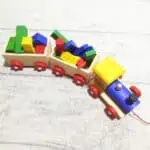 Wooden train with colored blocks