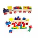 Wooden train with colored blocks