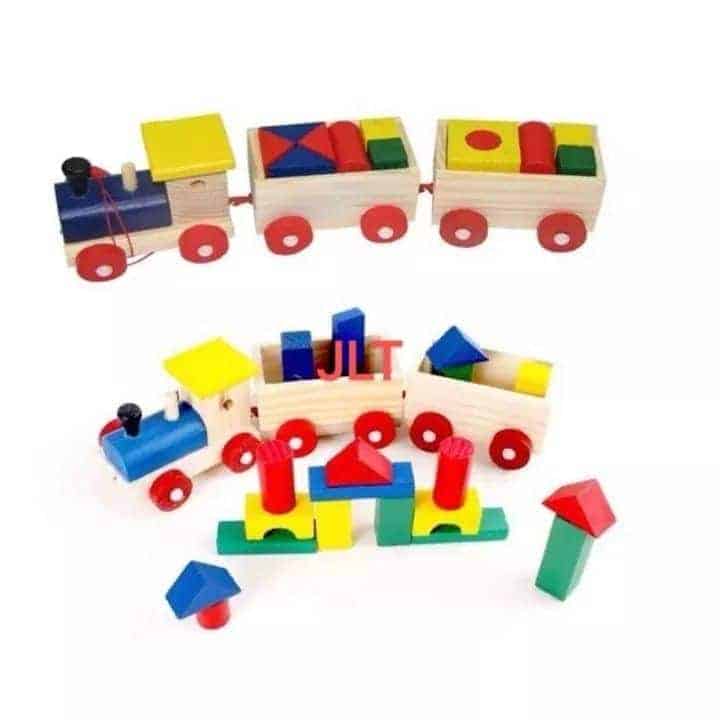 Wooden train with colored blocks