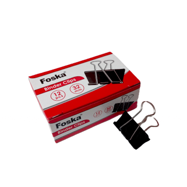 Foska - Pack of 12 Foldback Binder Clips 32mm.