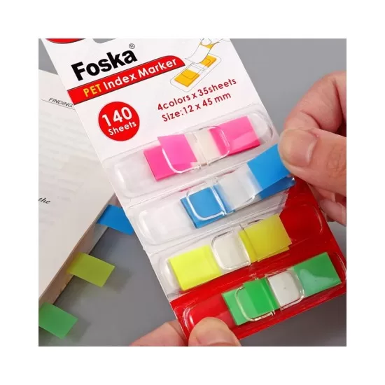 Foska - PET Sticky Index 12x45mm 4 Colors 140 Sheets