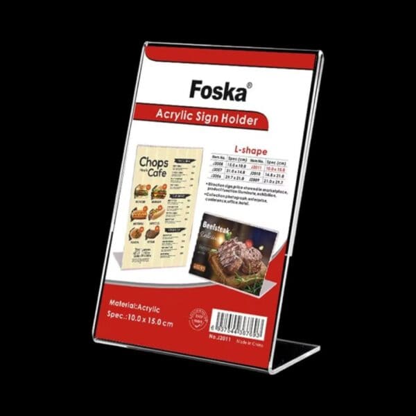 Foska - L-Shape Transparent Acrylic Sign Holder A6:15x10cm