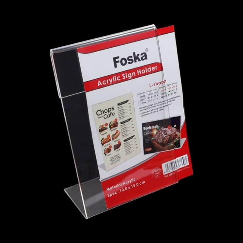 Foska - l-shape transparent acrylic sign holder a6:15x10cm