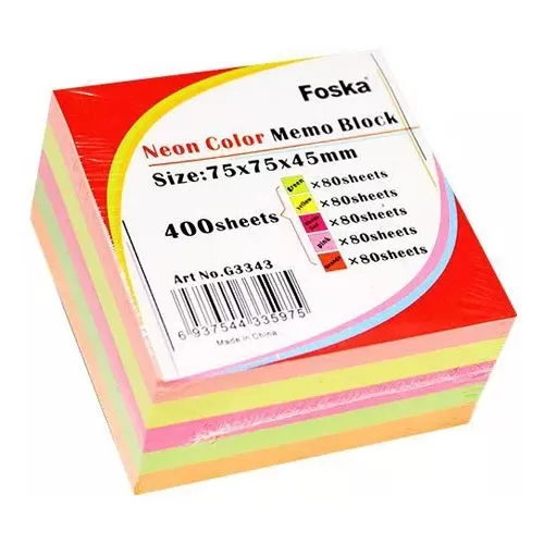 Foska - Colored Sticky Note 75x75x45mm 80g 400 Sheets