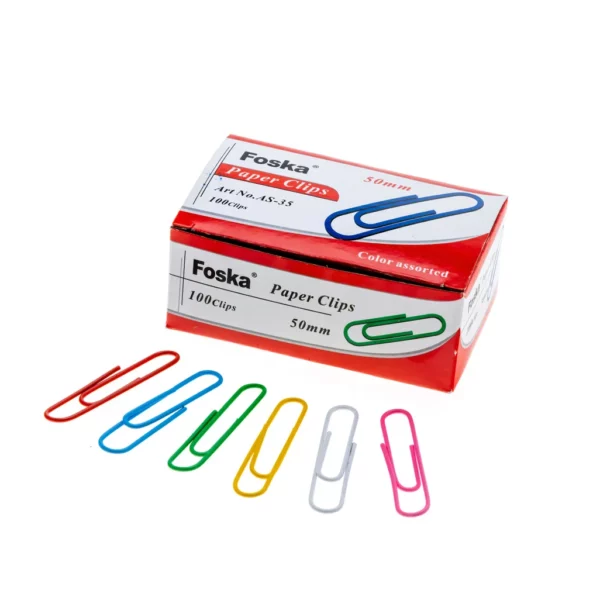 Foska - Pack of 100 Colored Paper Clips 50mm