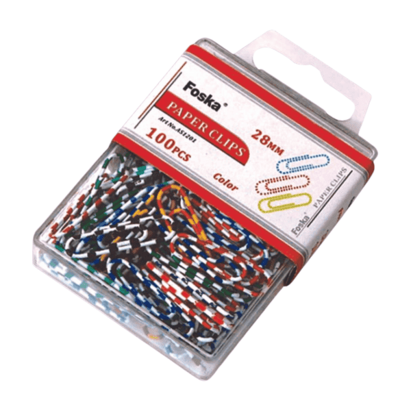 Foska - Pack of 100 Colored (Strips) Paper Clips 28mm