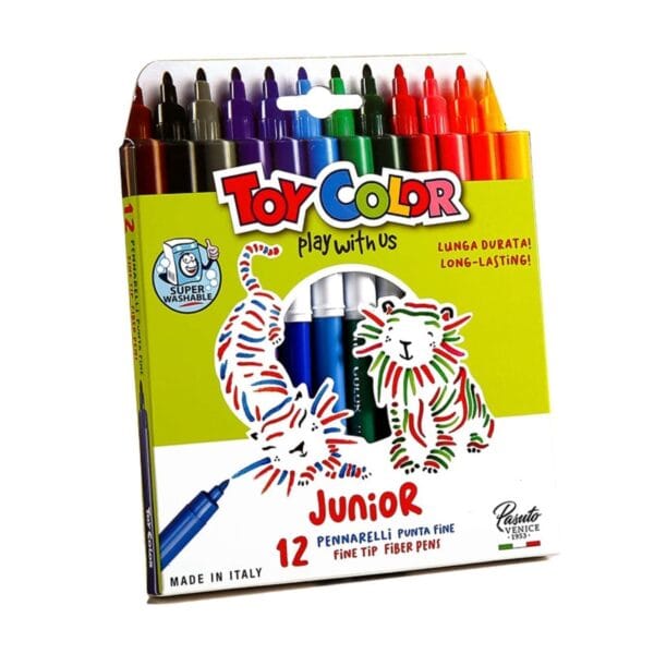 12 Color Superwashable Junior Fibre Pens by Toy Color