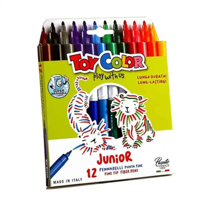 12 Color Superwashable Junior Fibre Pens by Toy Color