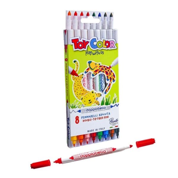 8 Color Double-Headed (Thick and Thin) Doppiobello Fiber Pens by Toy Color