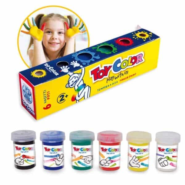 Set of 6 Pots: 25ml Superwashable Finger Paint 2+ - Assorted Colors by Toy Color