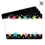 Colorful stars on black (star bright) labels