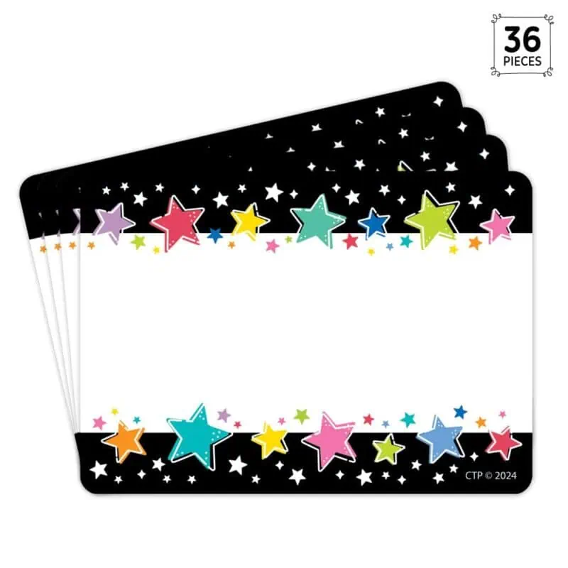 Colorful stars on black (star bright) labels