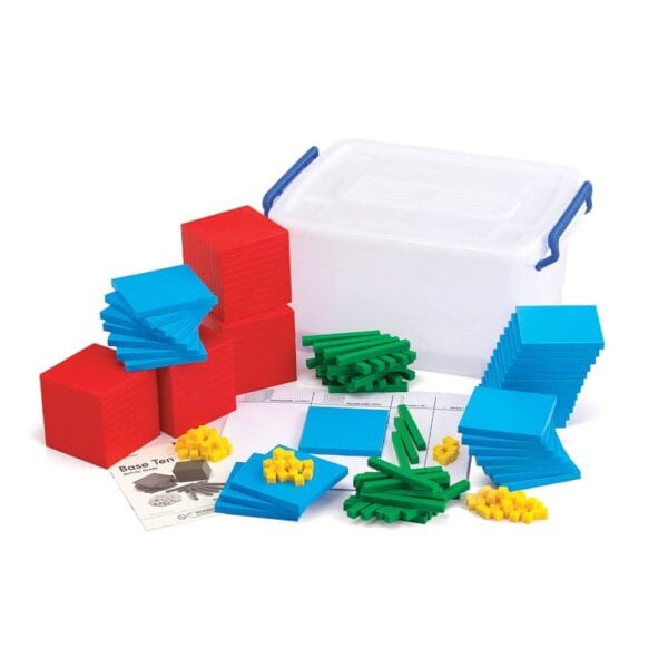 a plastic container with blocks and pieces of building blocks