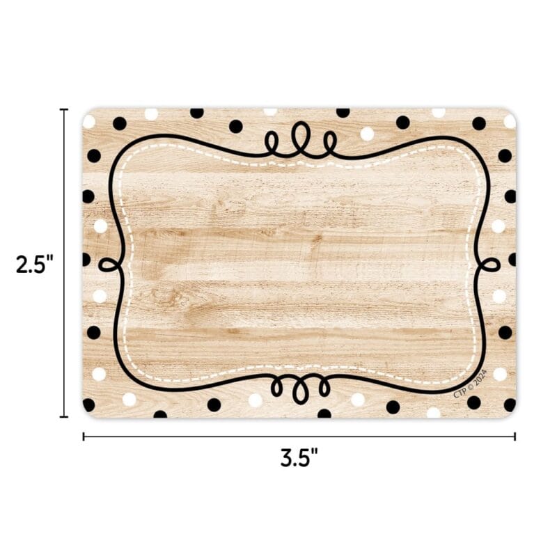 Loop-de-dots on wood labels (core decor)