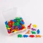 plastic toy animals in a plastic container